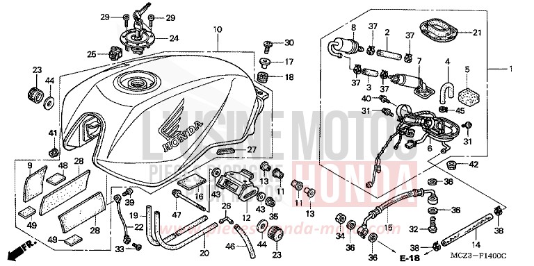 FUEL TANK for Hornet 900 DEGITAL SILVER METALLIC (NHA30) from 2004
